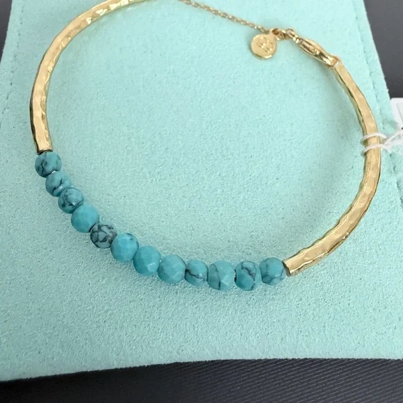 Gorjana Turquoise Gemstone Hammered Gold Cuff Bracelet – NWT - Picture 5 of 5